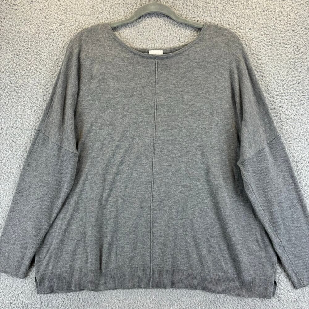 Chicos Sweater XL Gray Cashmere Blend Front Seam Roomy Boxy Casual Comfort LS